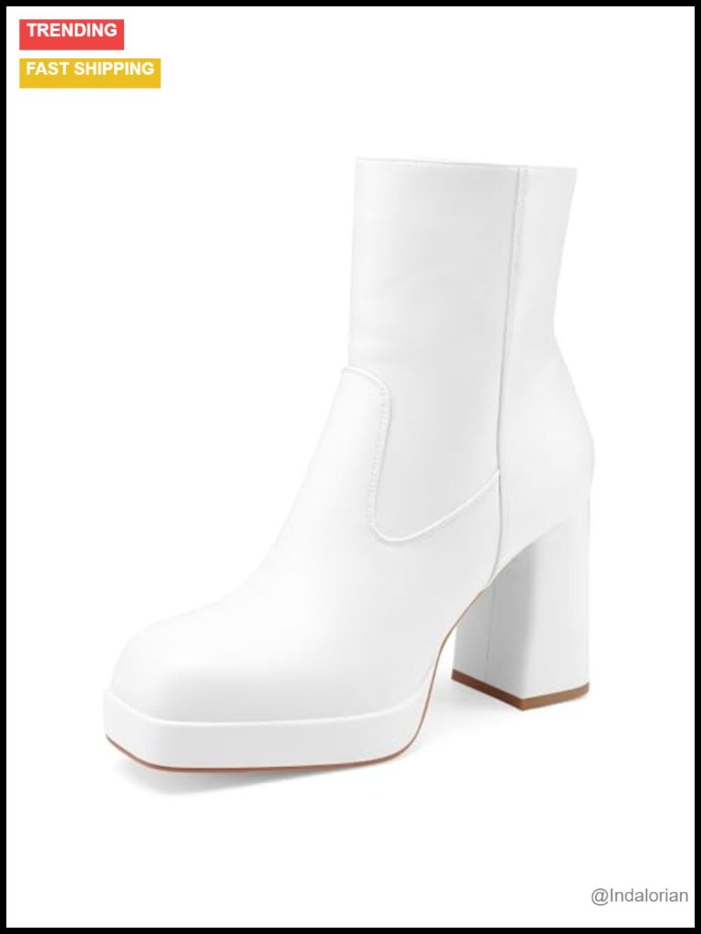 Women's Platform Chunky Heel Ankle Boots Square Toe Side Zipper PU Leather